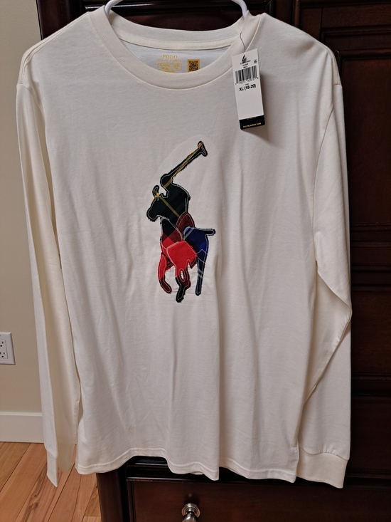 Polo Ralph Lauren Tops - Polo by Ralph Lauren Cream Long-Sleeve Tee with Multicolor Polo Player Patch